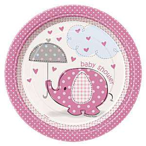 8 pratos baby shower elefante rosa
