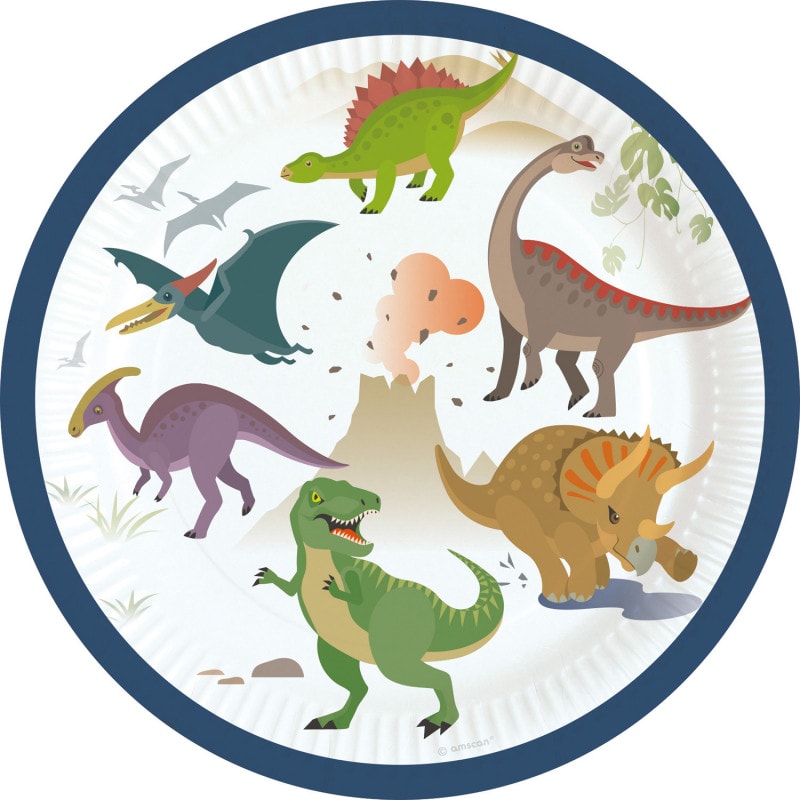 8 pratos Dinossauros t Rex 18 cm