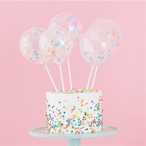 5 cake toppers Mini Balões Confetis