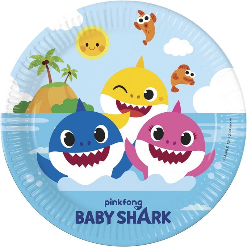 8 Pratos papel Baby Shark 23 cm