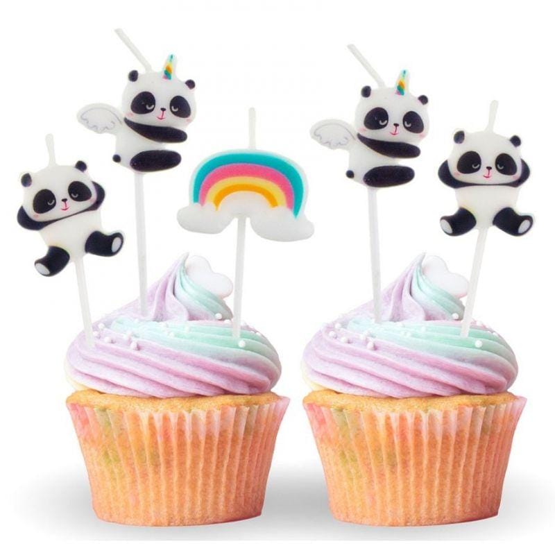5 Velas Aniversário Panda Arco-Íris