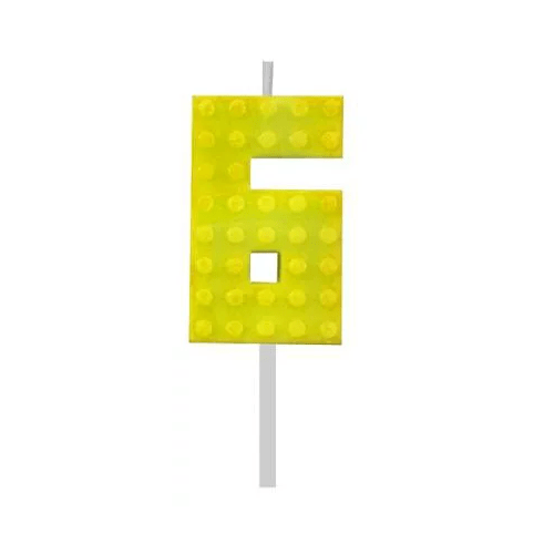 Vela Peça de Lego nº 6 Amarelo 5.5 cm