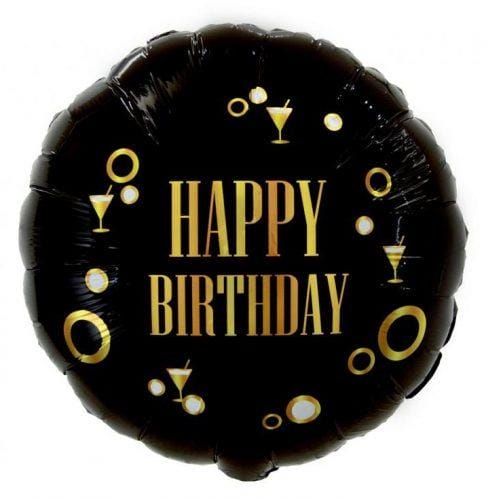 Balão Happy Birthday Preto e Dourado