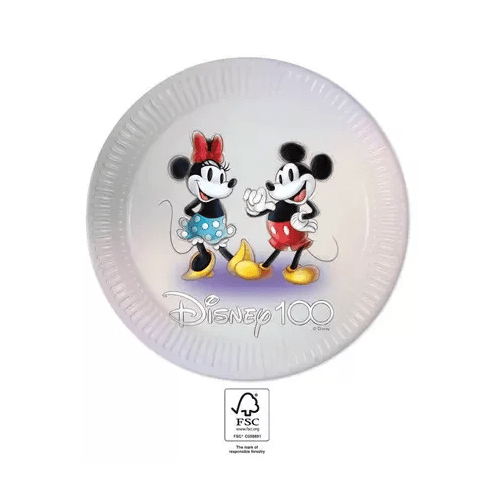 8 Pratos Mickey e Minnie 100 Anos Disney