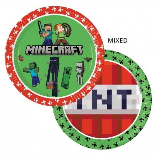 8 Pratos de Papel Minecraft 23 cm