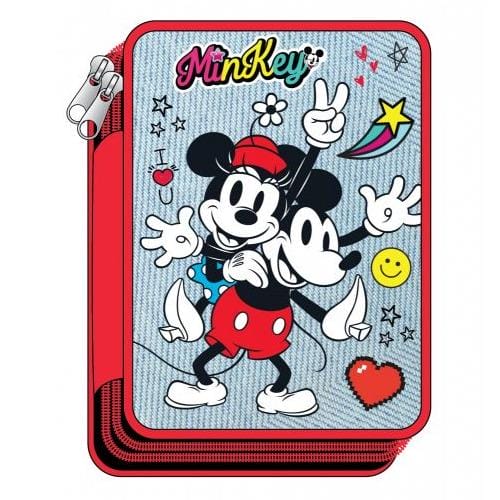 Estojo Duplo com Material Escolar Minnie e Mickey