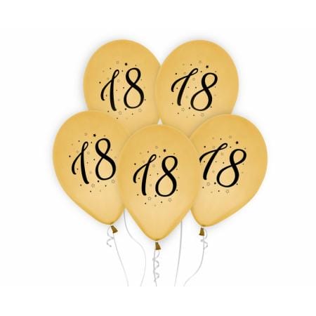 5 Balões Látex 18 Anos Dourado 30 cm