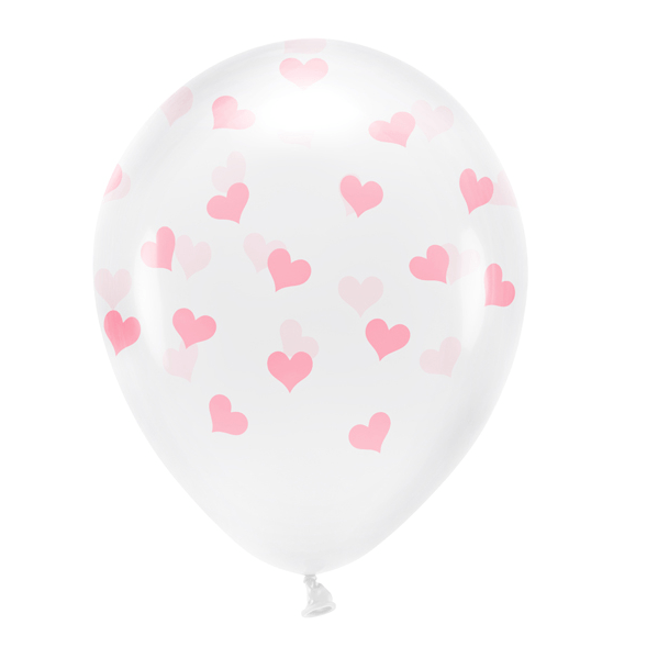 6 balões Latex Transparentes com Corações 33cm