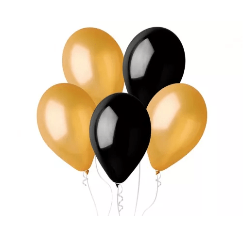 5 Balões Latex Preto e Dourado