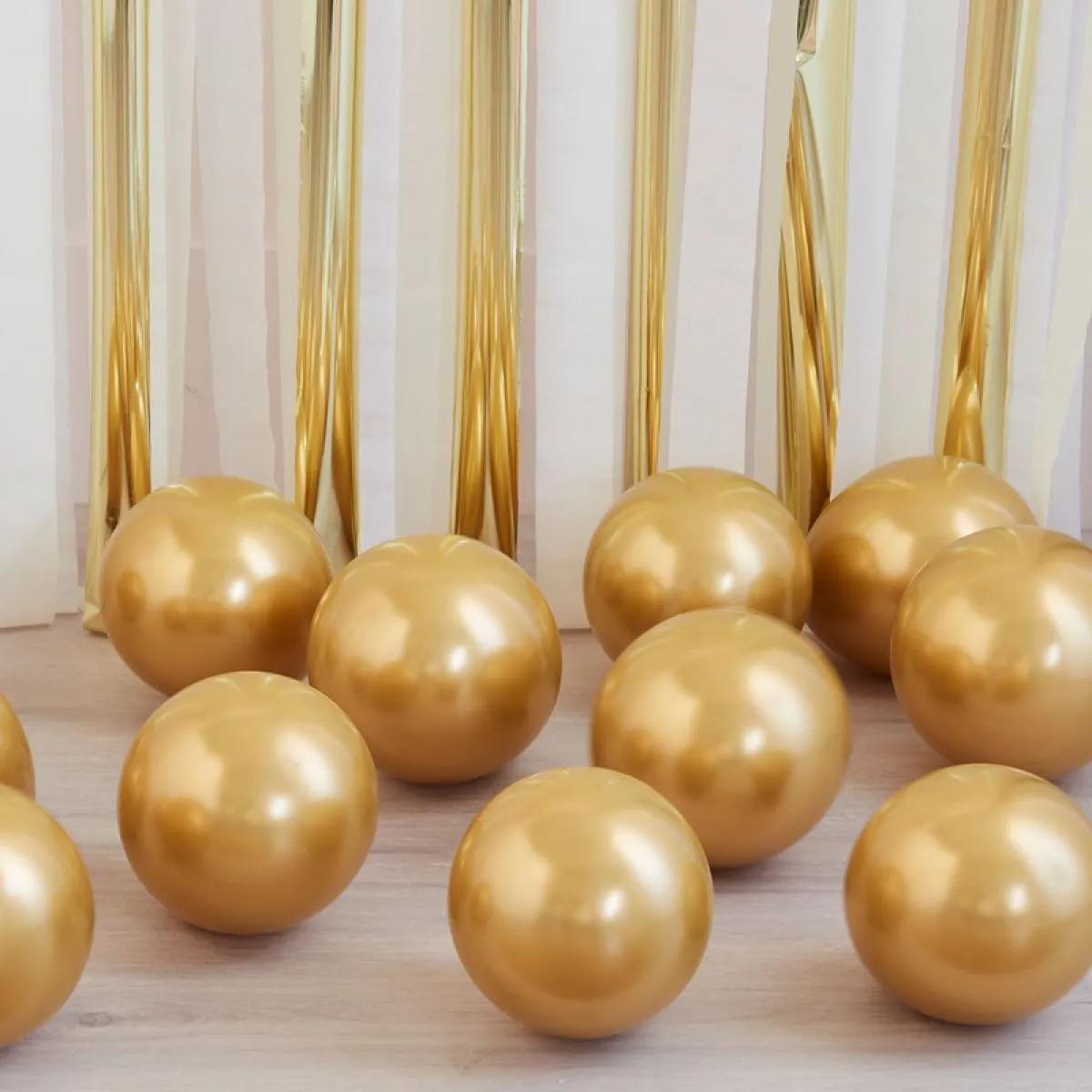 40 Balões de Festa Latex Cromados Dourado 5"