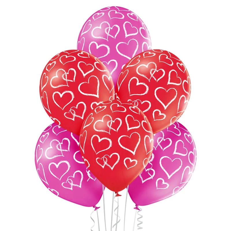 6 Balões Latex Corações Mix 30 cm