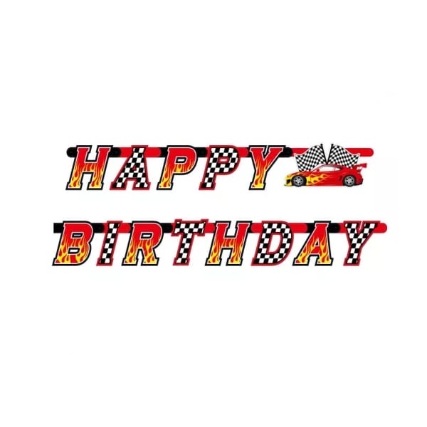 Decoração Carros Corrida Faixa Happy Birthday 220 cm